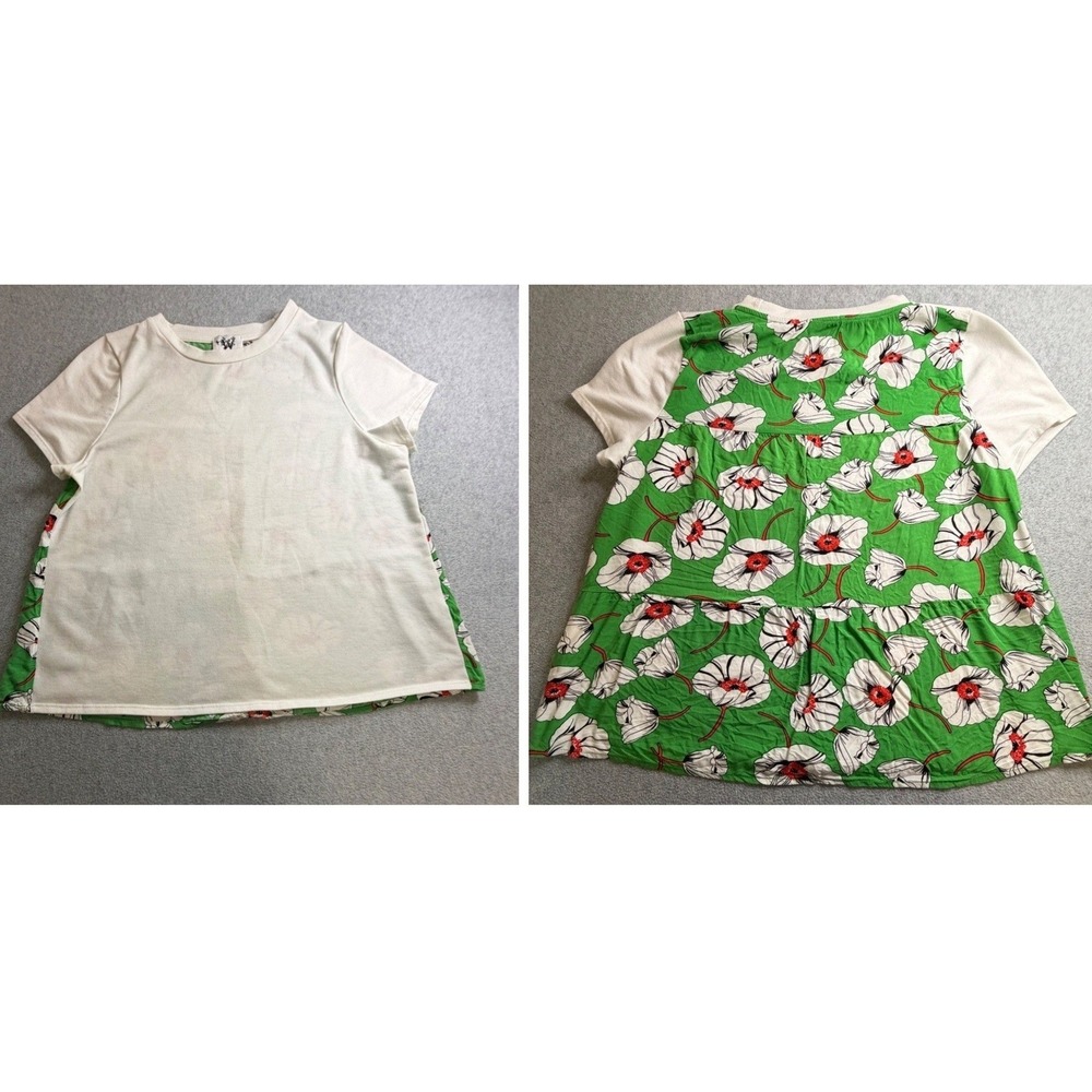 Who Wear What When Where Top Womens Small White Green Floral Tiered Back T-Shirt